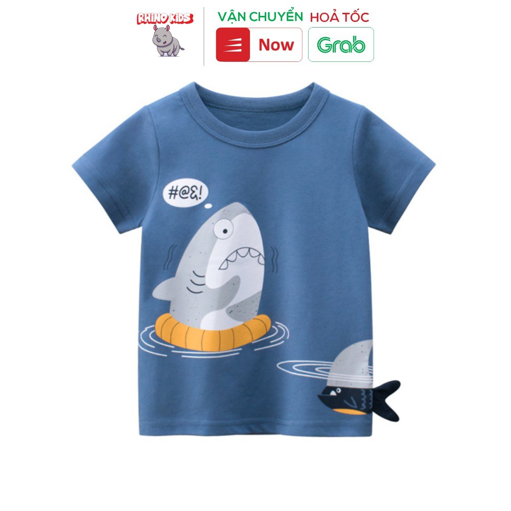Áo thun bé trai cổ tròn in hình cá mập phao bơi 3D chất liệu cotton dễ thương tiêu chuẩn