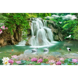 Tranh dán tường Phong Thủy 3D Sơn Thủy Hữu Tình HT LunaTM-0227