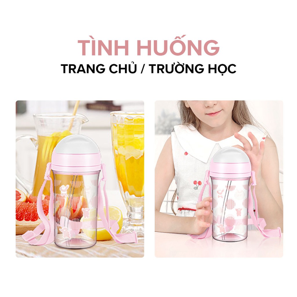 Bình nước Miniso We Bare Bears trong suốt in họa tiết có ống hút 400ml | BigBuy360 - bigbuy360.vn