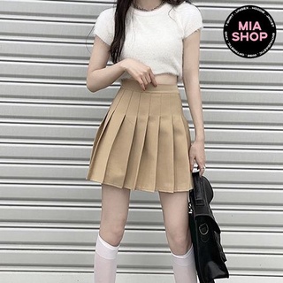 Chân váy xếp ly MIA, Chân váy tennis dáng ngắn xòe chữ A lưng cao, màu hồng kem, có bigsize