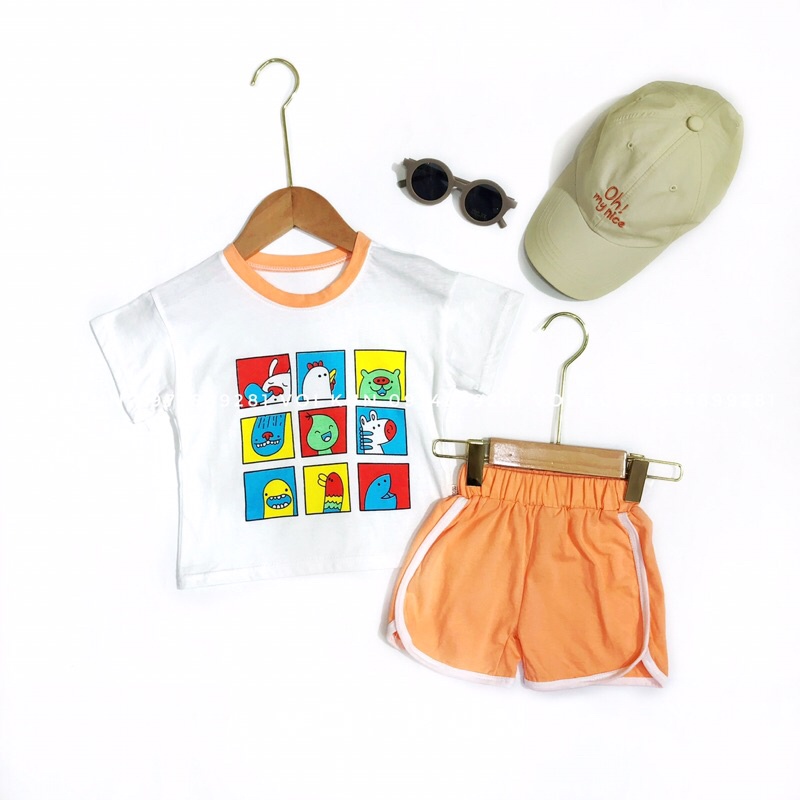 S013 - Bộ quần áo mùa hè cho bé gái bé trai chất cotton in hình size 90-130