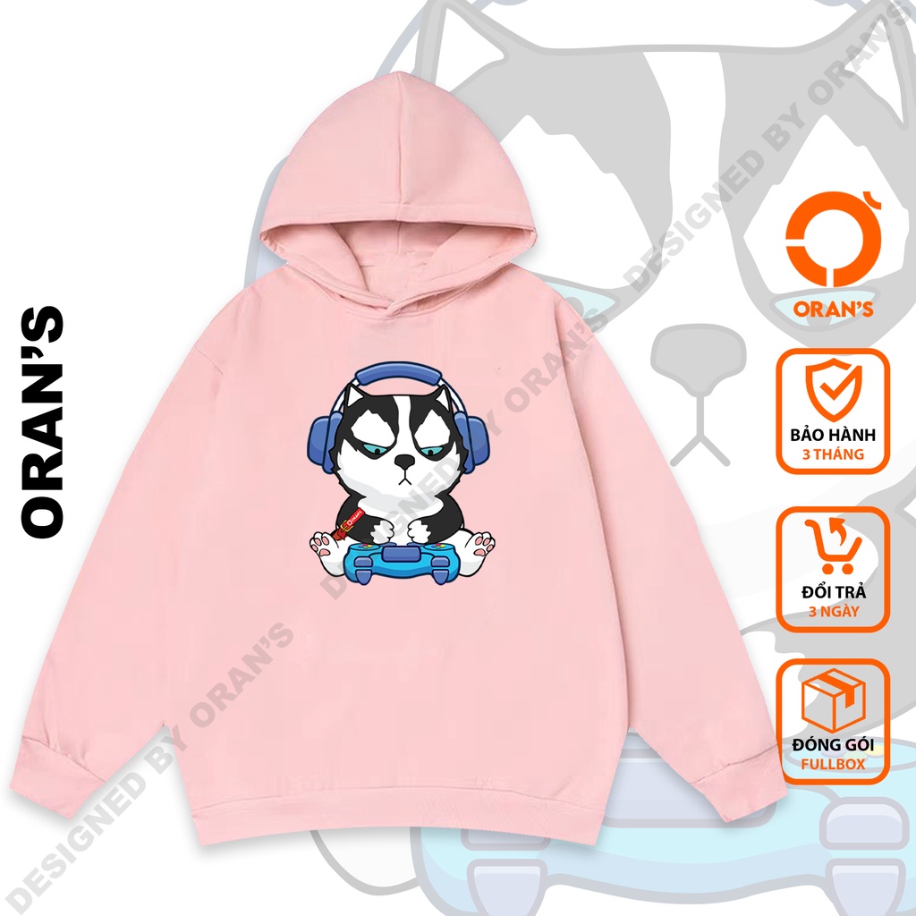 Áo Hoodie đôi in hình chó chơi game 4 màu chất nỉ cotton lót bông cao cấp form rộng unisex - ORAN'S HOODIE COUPLE GO14