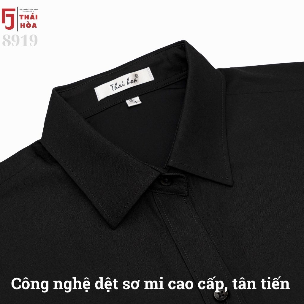 Áo sơ mi nữ đen tay dài kiểu công sở đẹp cao cấp vải sợi tre Thái Hoà 8919-15-01