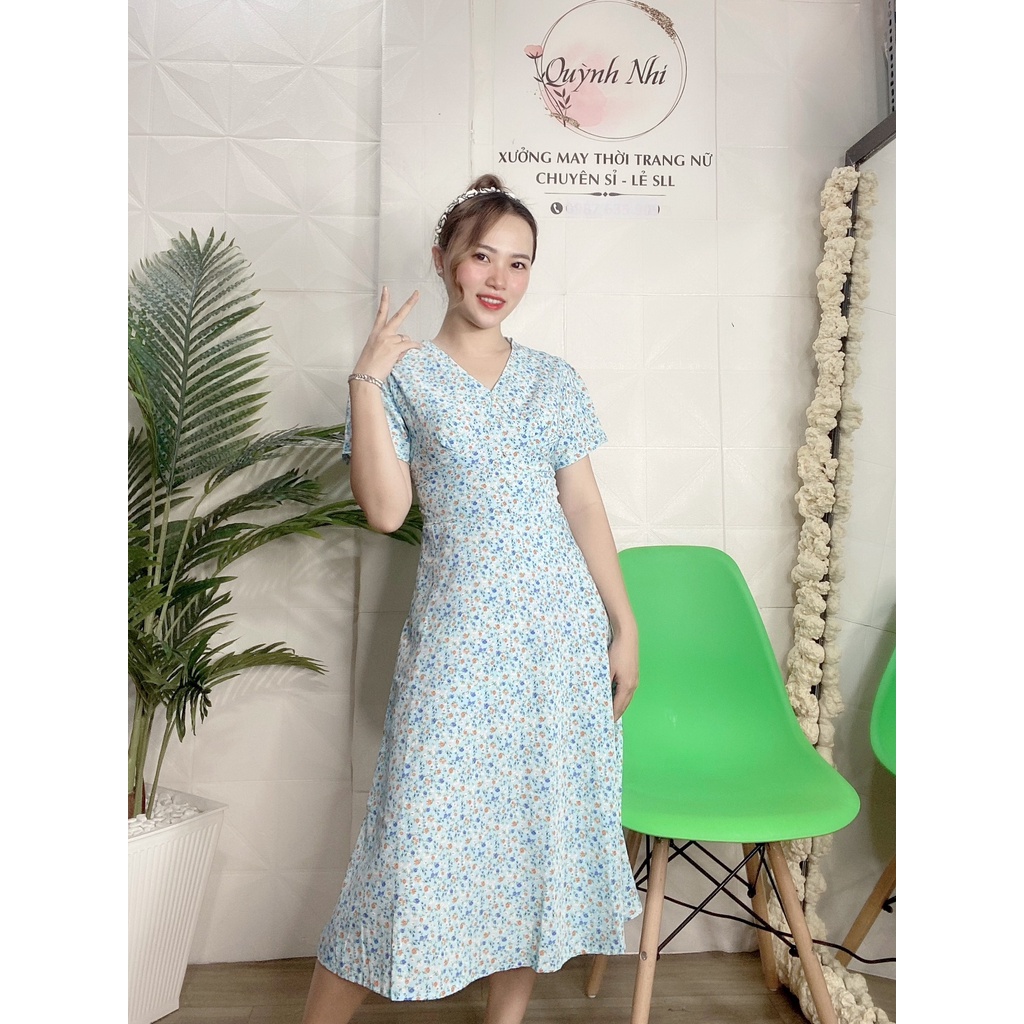 ĐẦM CỔ V HOA NHÍ TAY BÚP DÁNG XÒE CÓ SIZE - MT21