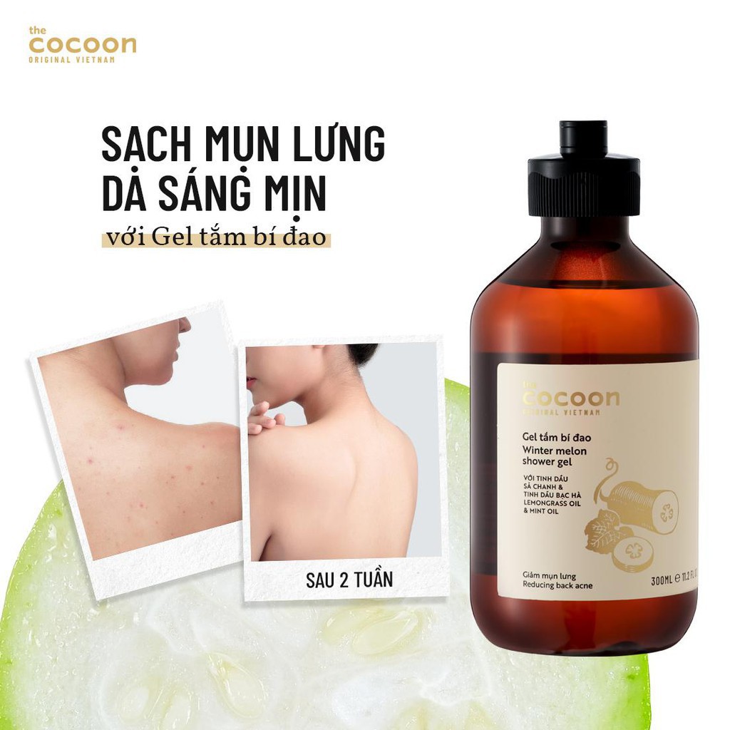 Gel tắm bí đao Cocoon giúp giảm mụn lưng 300ml