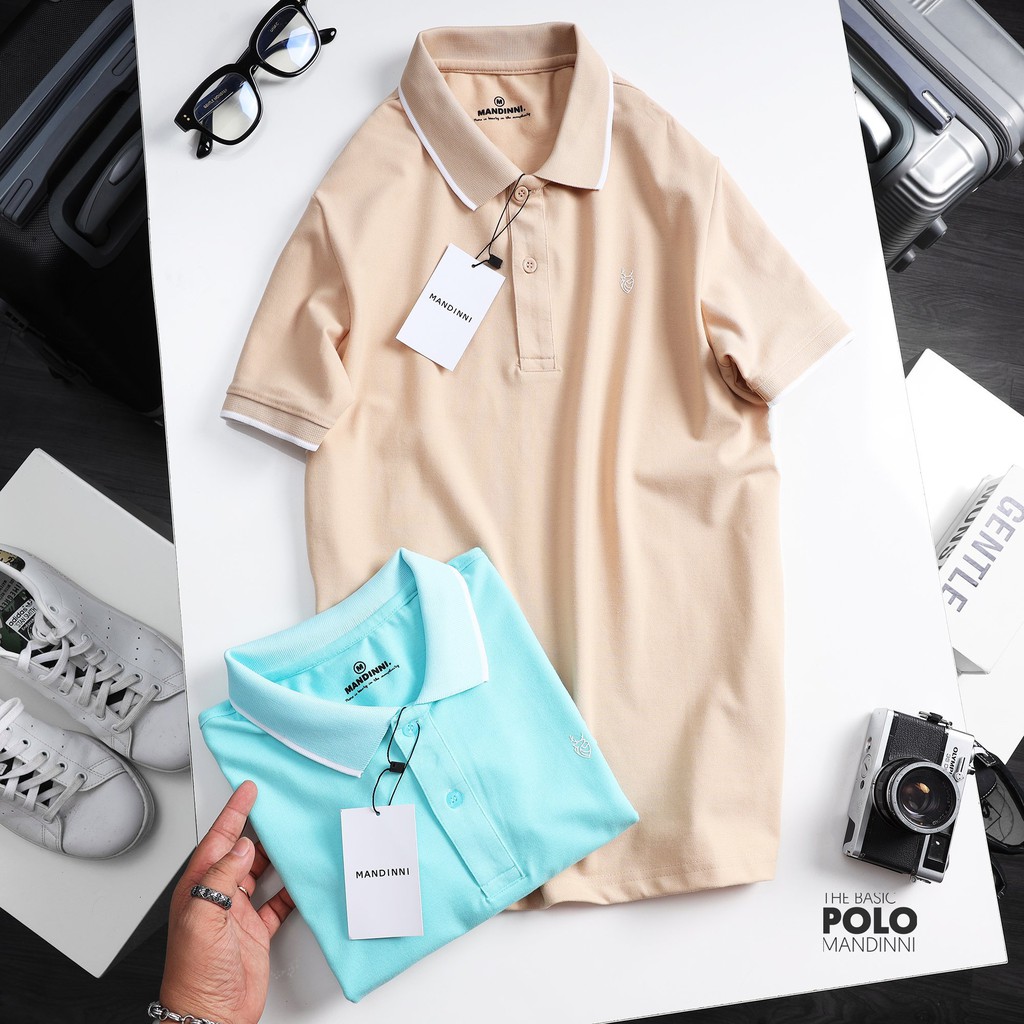 Áo thun polo phối viền cổ đơn giản logo dập cao su nổi by Mandinni