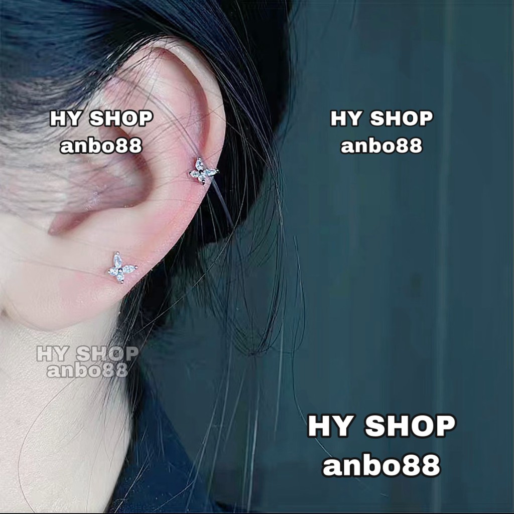 Khuyên tai Bông tai titan hình bướm đính kim siêu bền không dị ứng không gỉ không đen khuyên tai unisex cho nam nữ