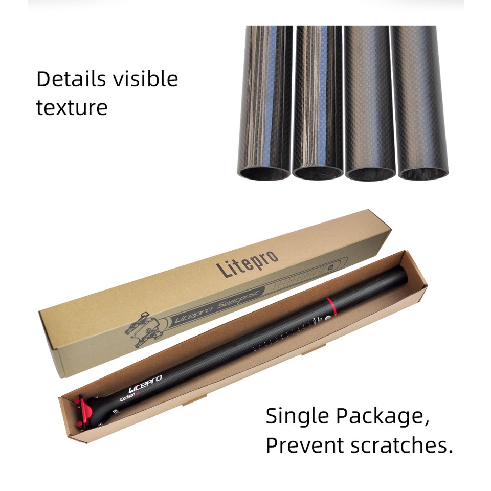 Ống yên xe đạp Litepro A65 412 BMX sợi carbon gấp gọn được cỡ 31.8 33.9X580Mm