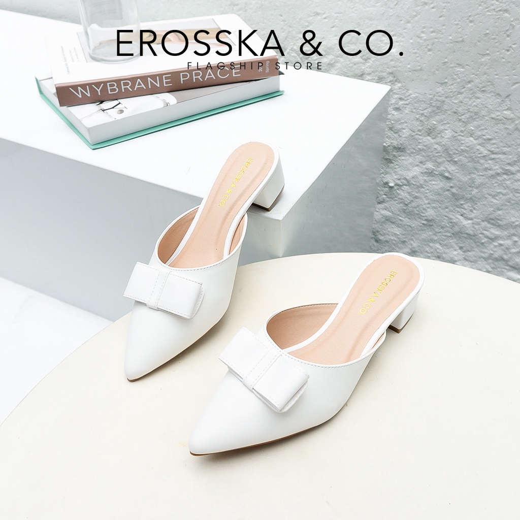 Erosska - Dép sục nữ đính nơ gót vuông cao 4cm màu nude _ EH033