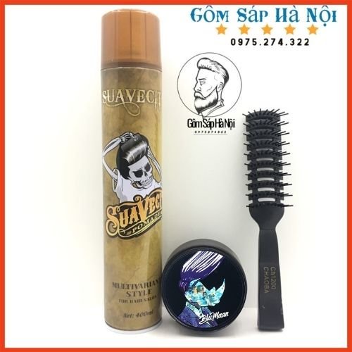 [ Combo Chọn Lược] Gôm Xịt Tóc Nam Suavecito Keo Xịt Tạo Kiểu Tóc, Siêu Giữ Nếp + Sáp Vuốt Tóc Nam BluMaan (Bản Tê Giác)