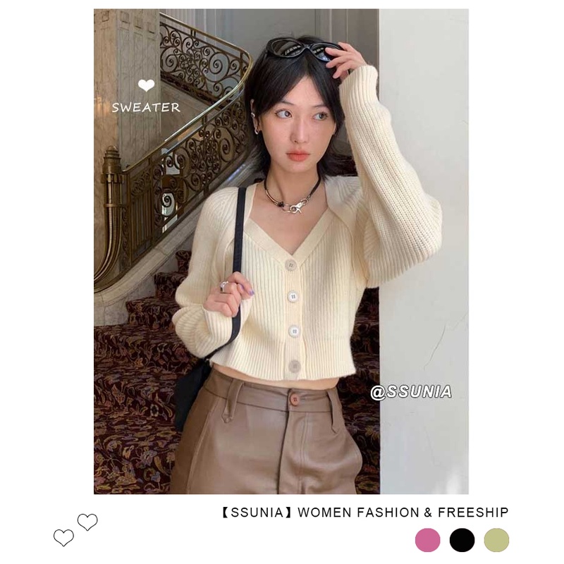 Áo croptop nữ dệt kim tay dài phối màu tương phản thời trang retro Hàn Quốc