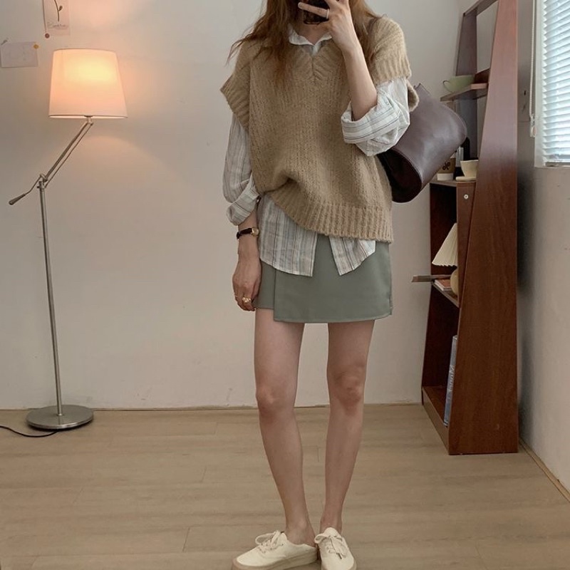 Áo gile len mix cùng pull, sơ mi phong cách hàn quốc