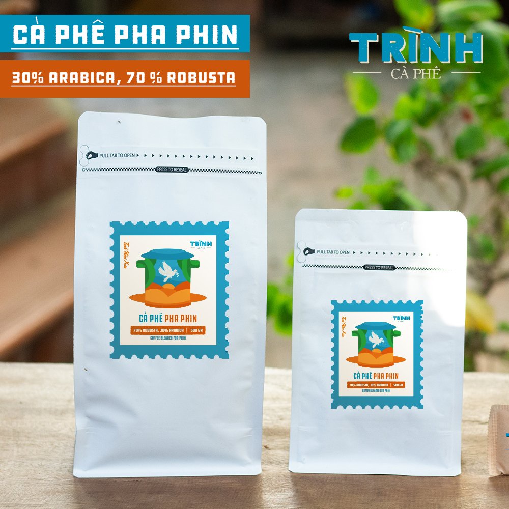 Cà phê nguyên chất Blend 70% Robusta -30% Arabica đậm đà thơm nồng gói 500gr từ Trình cà phê