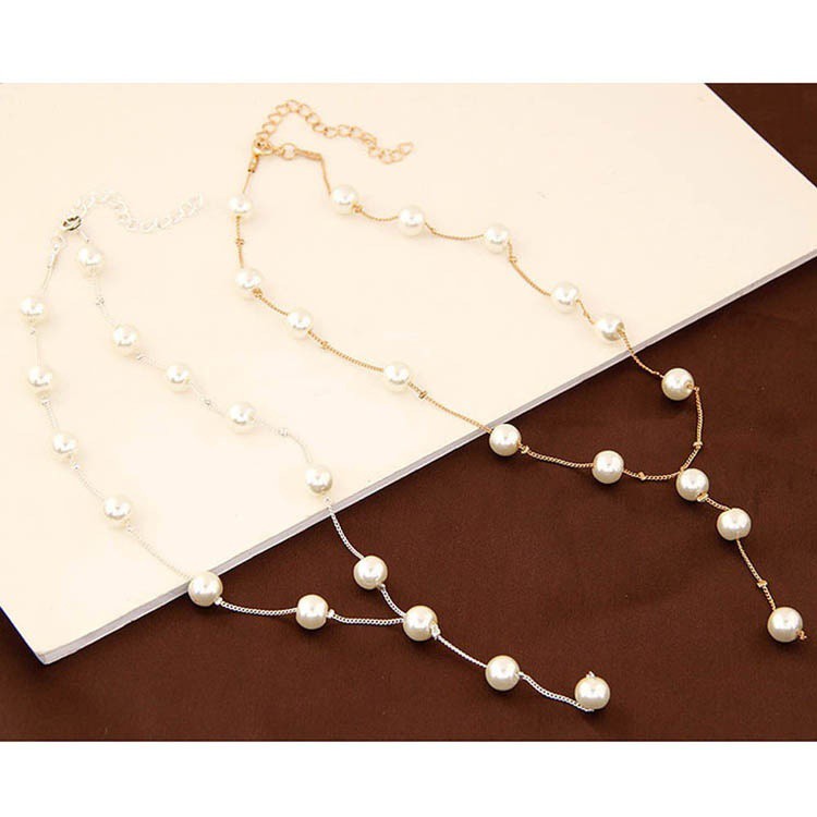Imitation Pearl Jewelry Necklace Sets Multilayer Simulated-pearl Necklace\/Bracelet\/Earrings Gold-plated Jewelry Sets