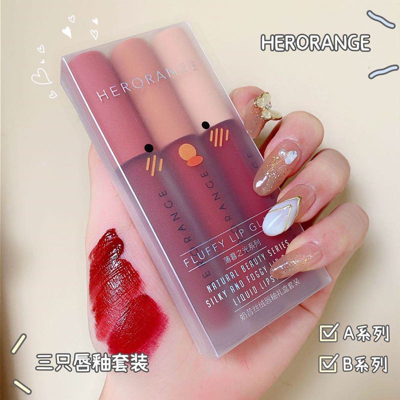 Combo 3 Cây Son Kem Lì Herorange Fluffy Lip Glaze Chất Son Thơm , Siêu Mịn