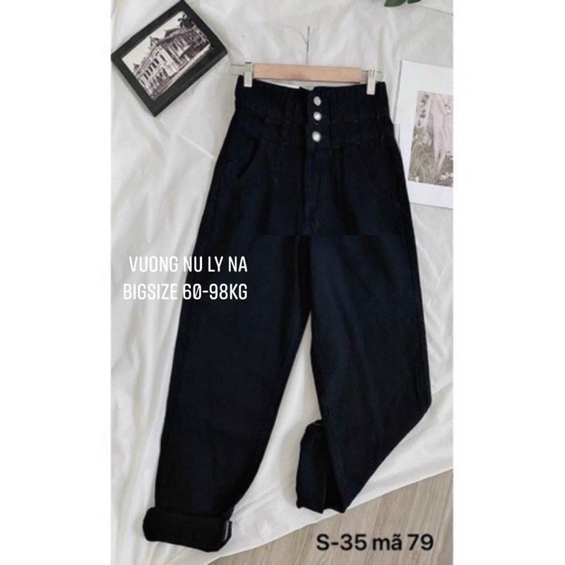 Quần baggy Đen 2 nút lưng cao-ko giãn bigsize 58-98kg