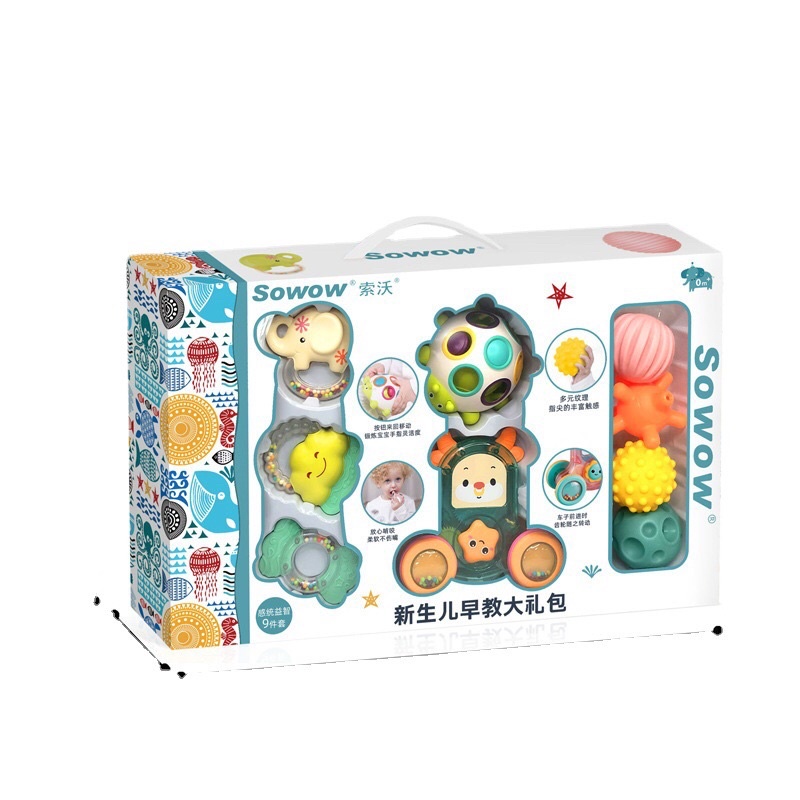 Set xúc xắc , bộ gặm nướu, bóng mềm phát triển tư duy, thính giác 9 chi tiết