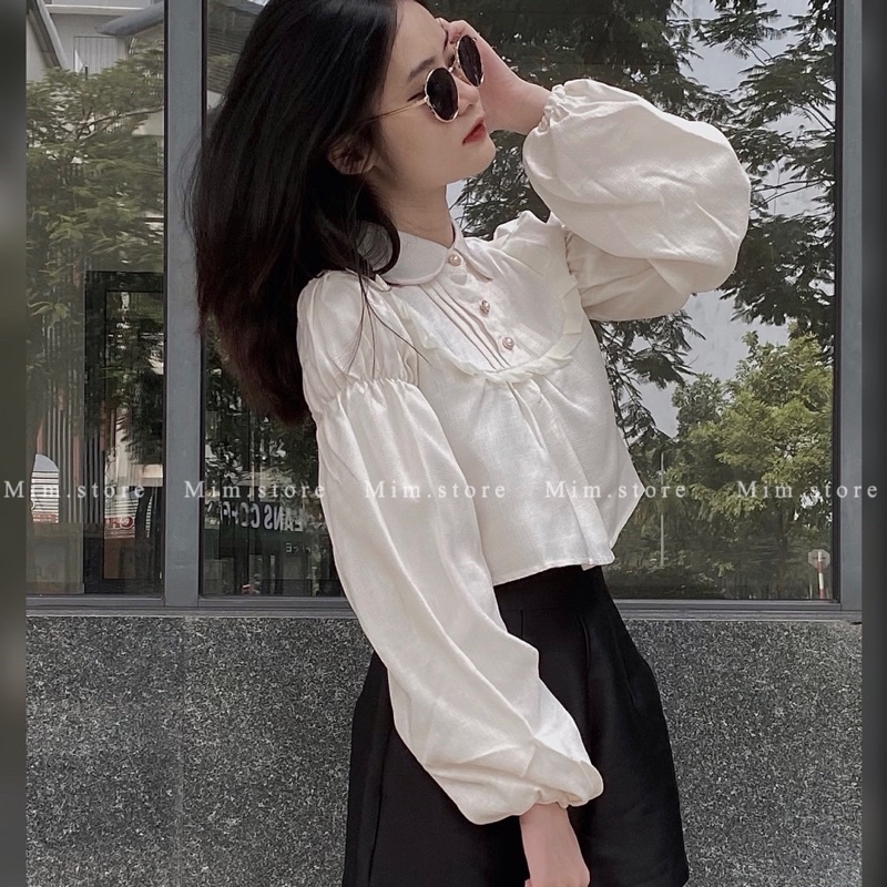 Áo sơ mi dạ tay phồng vintage | Mim.store |