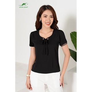 Áo sơ mi bo gấu nữ thời trang công sở cao cấp cổ tròn chất vải mềm mịn đen, đỏ đô, trắng, hồng, xanh cỏ vịt WHITE PEARL