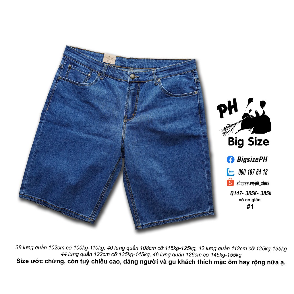 [Nowship/Grab] - [#Bigsize 100kg-155kg] - Quần Jean thun xanh trơn ngắn ống suông form ông địa size to co giãn- Q147