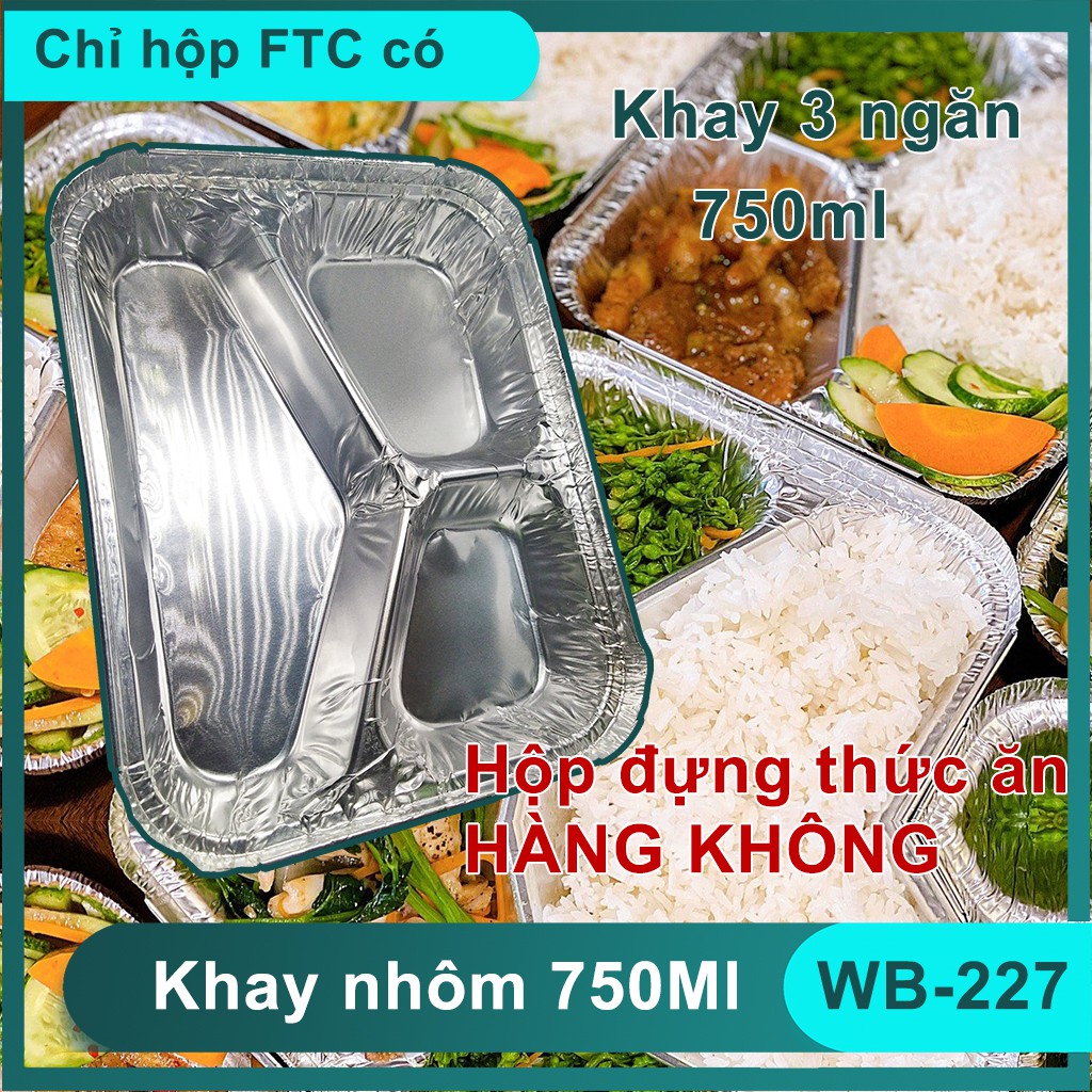 KHAY NHÔM 3 NGĂN (Khay Giấy Bạc có nắp) CAO CẤP ĐỰNG THỰC PHẨM DÙNG 1 LẦN 750ML