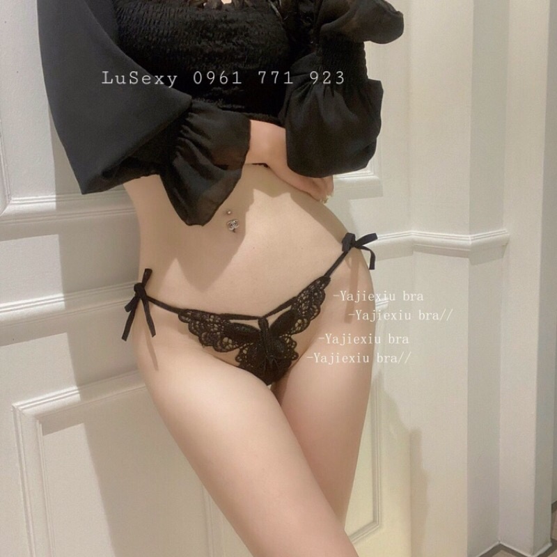 QUẦN LÓT NỮ BUỘC DÂY SEXY - QUẦN LÓT BƯỚM LỌT KHE siêu gợi cảm ren xuyên thấu màu đen free size | BigBuy360 - bigbuy360.vn