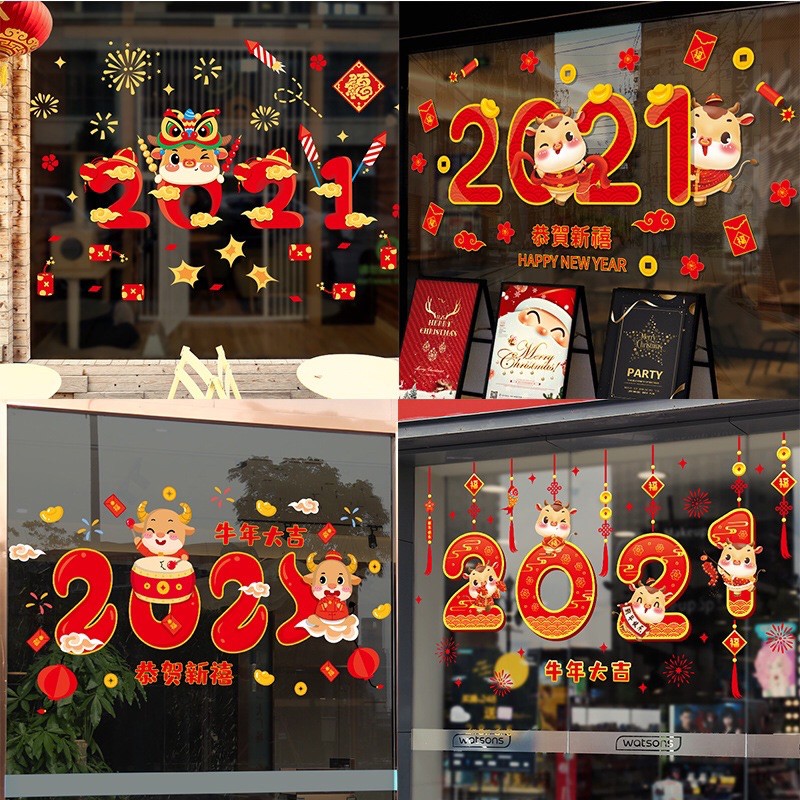 Decal trang tri tết - Nhiều mẫu 2021 sắc đỏ chào Xuân- Khách tự chọn