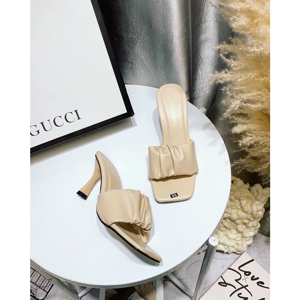Guốc/Dép cao gót quai ngang nhún điệu đà, mềm mại, mũi vuông, đế nhọn 7cm - 1000022