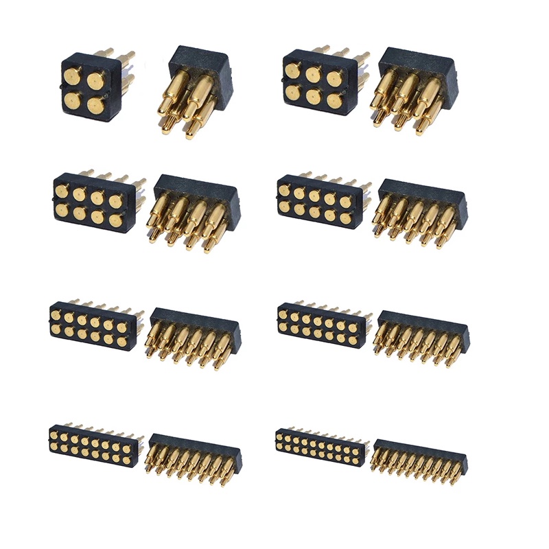 2 Chiếc Nam Lò Xo Tải Pogo Pin Connector 4 6 8 10 12 14 16 20 Pin Hàng Kép Bề Mặt Gắn SMT DIP Chiều 