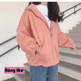 Áo khoác nữ form rộng đi học, áo hoodie nữ form rộng có dây kéo tay cánh dơi - Nàng Thơ's Shop
