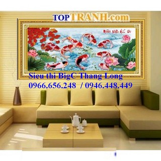 Tranh thêu chữ thập 3D cửu ngư quần hội, cá chép hoa sen 222811 chưa thêu