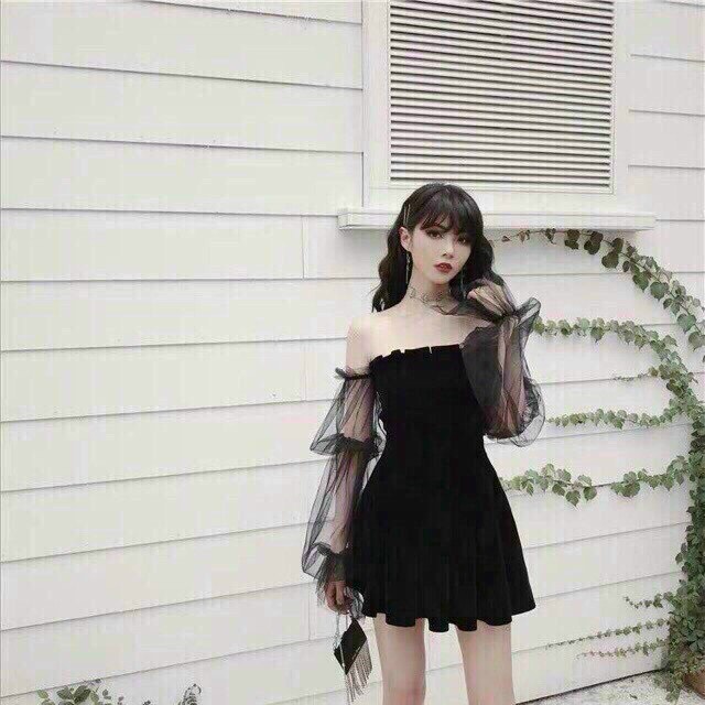 Đầm umi phối lưới trễ vai sexy fashionzero - 70115