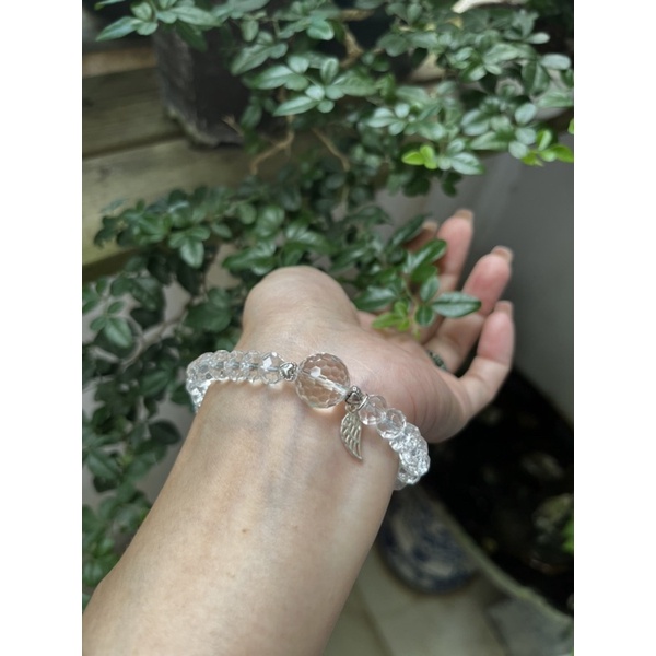 Vòng tay T.A trắng giác size 9li mix hạt 14 li cùng loại