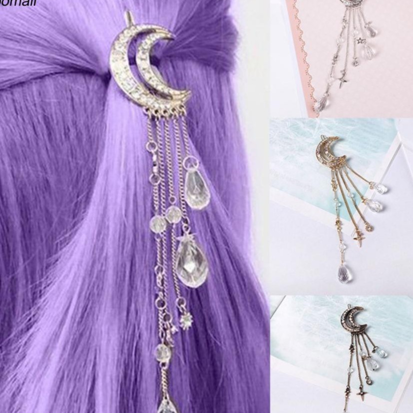 Kẹp tóc mặt trăng moon tua rua đính đá phong cách cổ điển cổ trang xinh xắn dễ thương