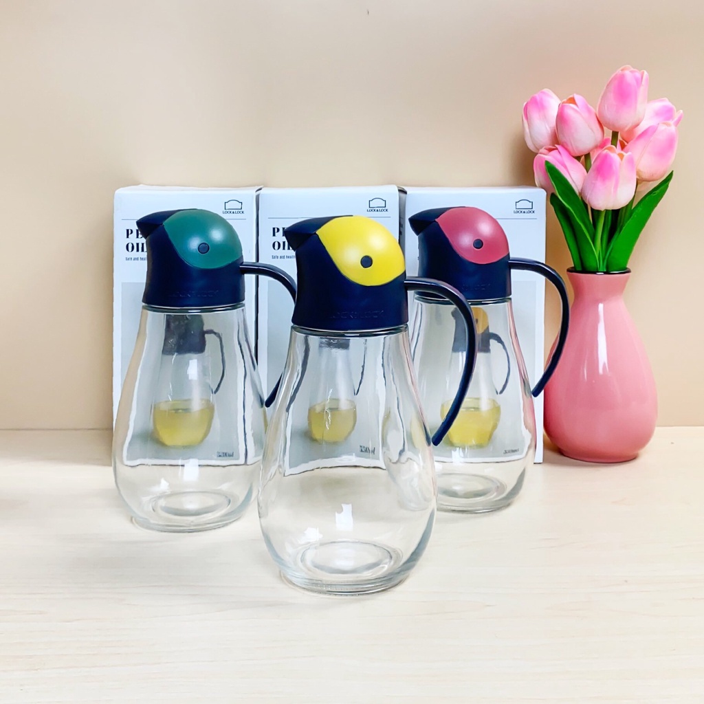 Bình đựng dầu ăn thủy tinh Lock &amp; Lock 550ml chính hãng, bình rót dầu ăn nắp tự động, chai triết dầu ăn thủy tinh