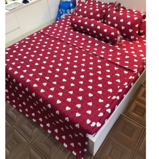 Bộ chăn hè ga gối kèm vỏ gối ôm mẫu tim đỏ