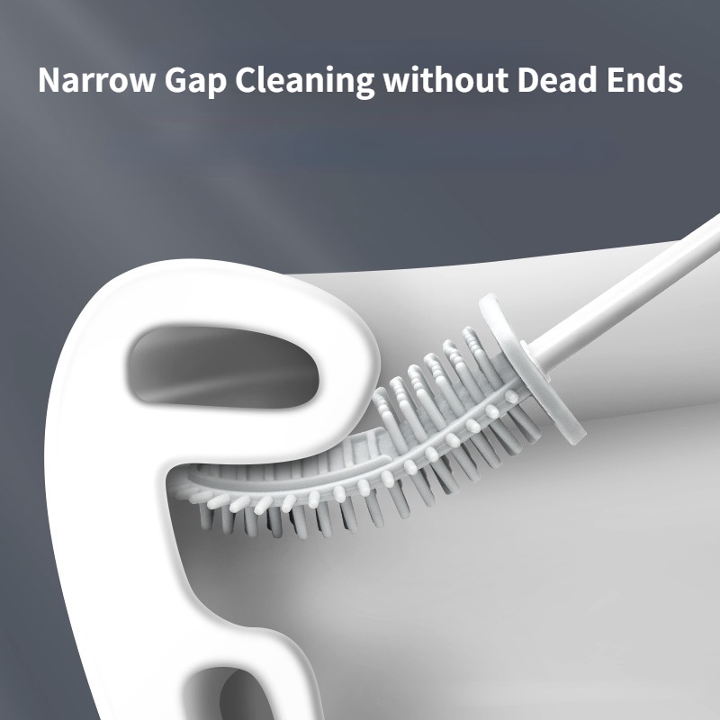 Bộ Bàn Chải Chà Toilet Cán Dài Bằng Cao Su Silicon Mềm Có Đế Gắn Tường / Sàn Nhà