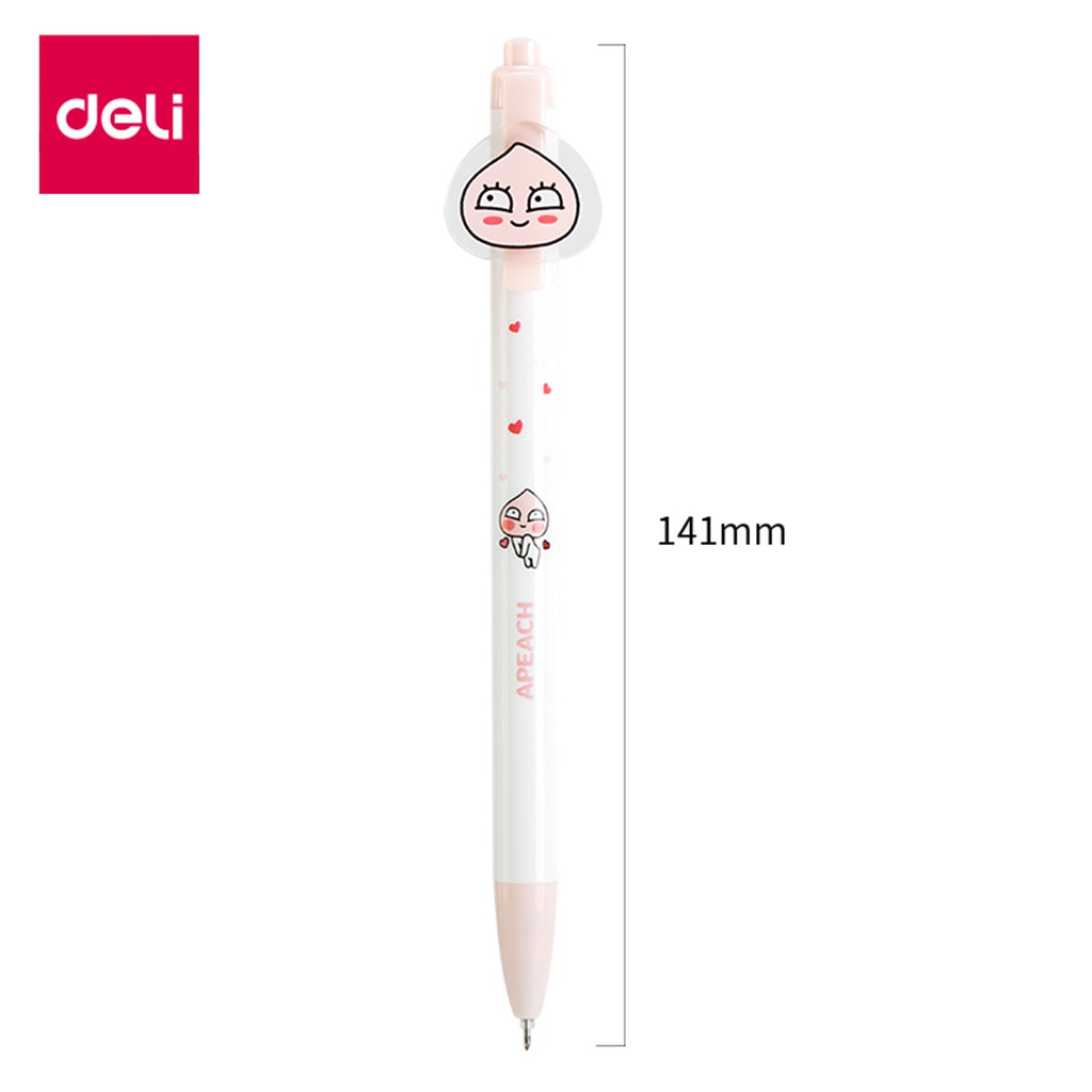 Bút bi nước mực gel đen 0.38mm Deli họa tiết kakao friends nhanh khô thiết kế trẻ trung tiện lợi viết đều nét chữ đẹp