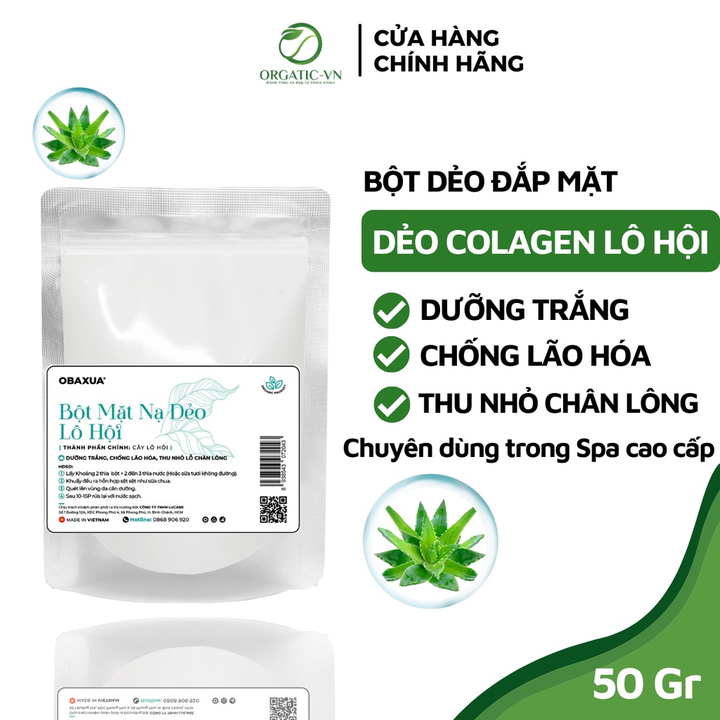 Bột đắp mặt dẻo collagen lô hội OBAXUA - Dưỡng trắng, Chống lão hóa, se khít lỗ chân lông