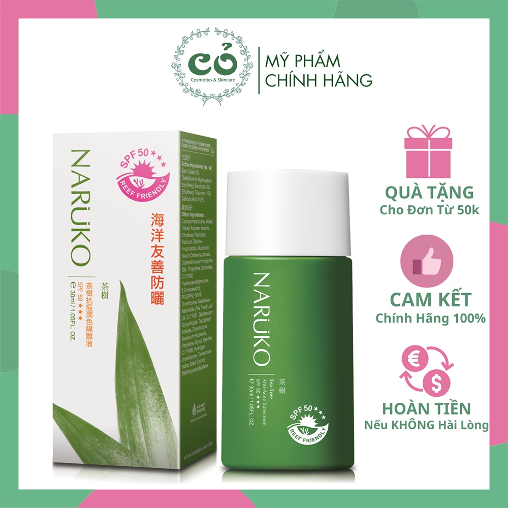 Kem Chống Nắng Naruko Tràm Trà Cho Da Dầu Mụn Naruko Tea Tree Anti Acne Sunscreen SPF50+++ 30ml