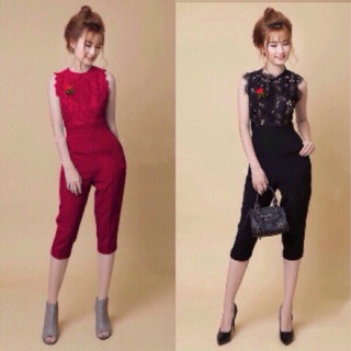 Jumpsuit Đồ Bay Dài Phối Ren Kèm Hoa Cực Xinh