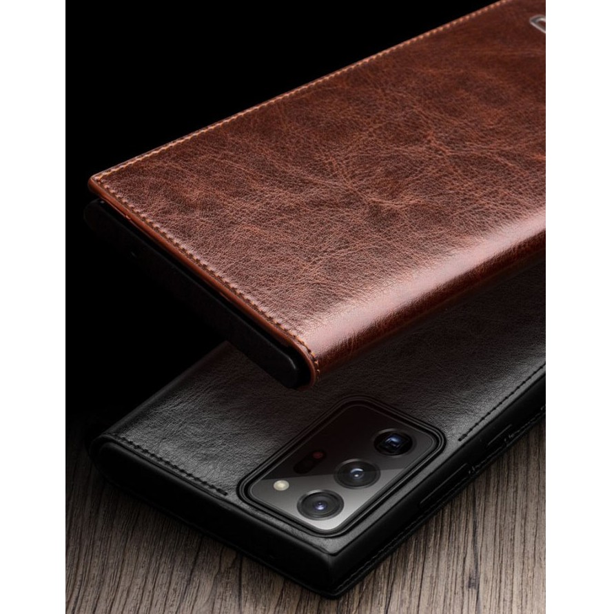 Bao da Samsung Note 20 Ultra 5G Qlino Wallet da bò thật - Hàng Chính Hãng