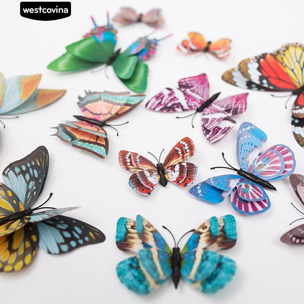 12 Sticker Dán Tường Họa Tiết Hình Con Bướm 3D Dùng Trong Trang Trí Tiệc
