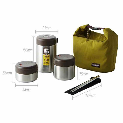 Bộ 3 Hộp Cơm Giữ Nhiệt Lock&Lock Mushroom LHC8025SLV | BigBuy360 - bigbuy360.vn