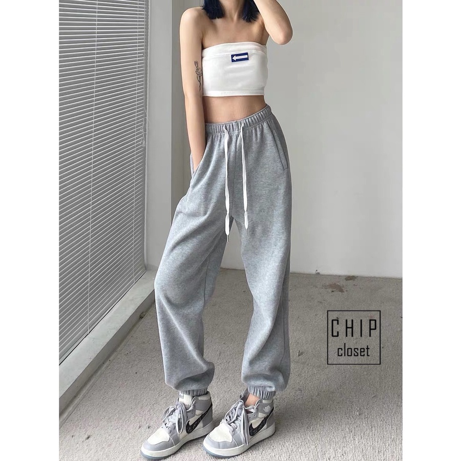 Quần Jogger Nữ Ống Rộng Unisex 40-75kg - Quần Nỉ Nữ Bo Gấu Chất Thun Da Cá Cực Đẹp QN001