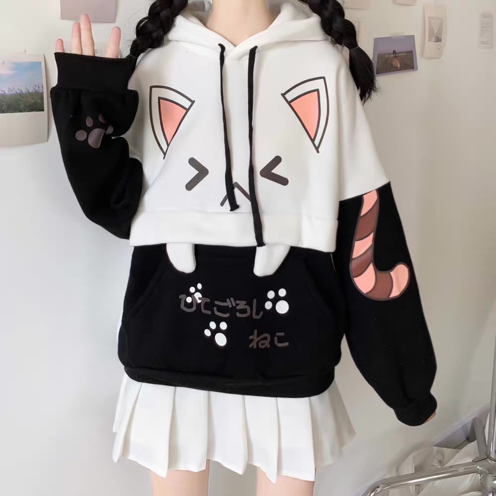 Áo Hoodie Nón Chui Trùm Đầu Nữ Nam Unisex Chất Vải Nỉ Poly Mèo Răng Nanh WAH073 | BigBuy360 - bigbuy360.vn