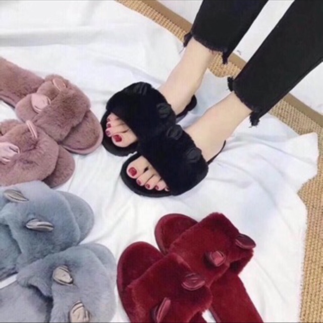 Dép Lông Mang Trong Nhà Dép Đi Trong Nhà chống trơn trượt tai thỏ dễ thương êm chân đế may rất chắc giặt thoải mái luôn