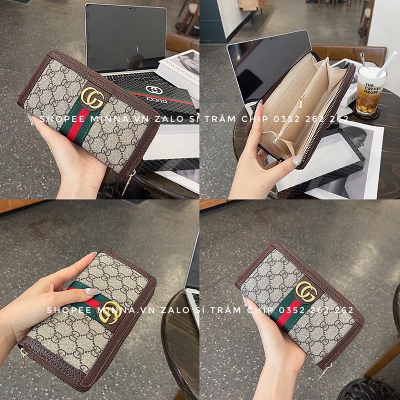 Ví Cầm Tay Nhiều Ngăn Phối Kẻ Hoạ Tiết Chữ GD