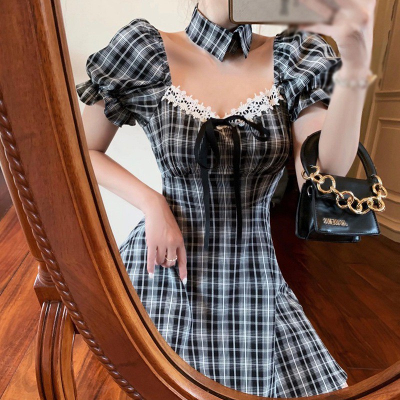 Đầm Caro Cổ Vuông Tay Phồng Thời Trang Hè Xinh Xắn Cho Nữ | BigBuy360 - bigbuy360.vn