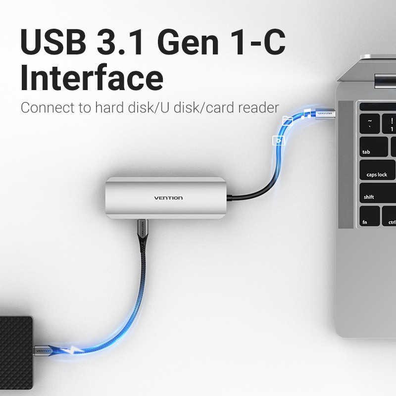 Đế sạc đa năng VENTION USB 9 trong 1 nối tới USB 3.0 OTG/HDMI/PD/SD/RJ45 cho laptop/PC